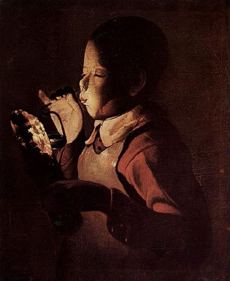 Georges de La Tour Knabe blast in eine Lampe oil painting picture